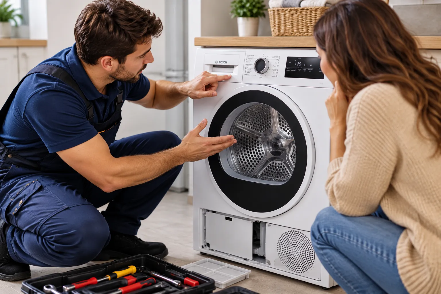 Técnico reparando lavadora Bosch
